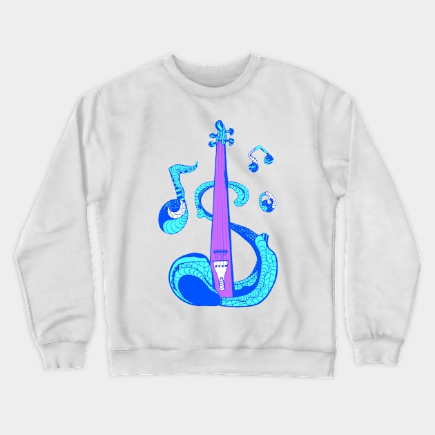 Neon Blue String Violin Crewneck Sweatshirt by kenallouis